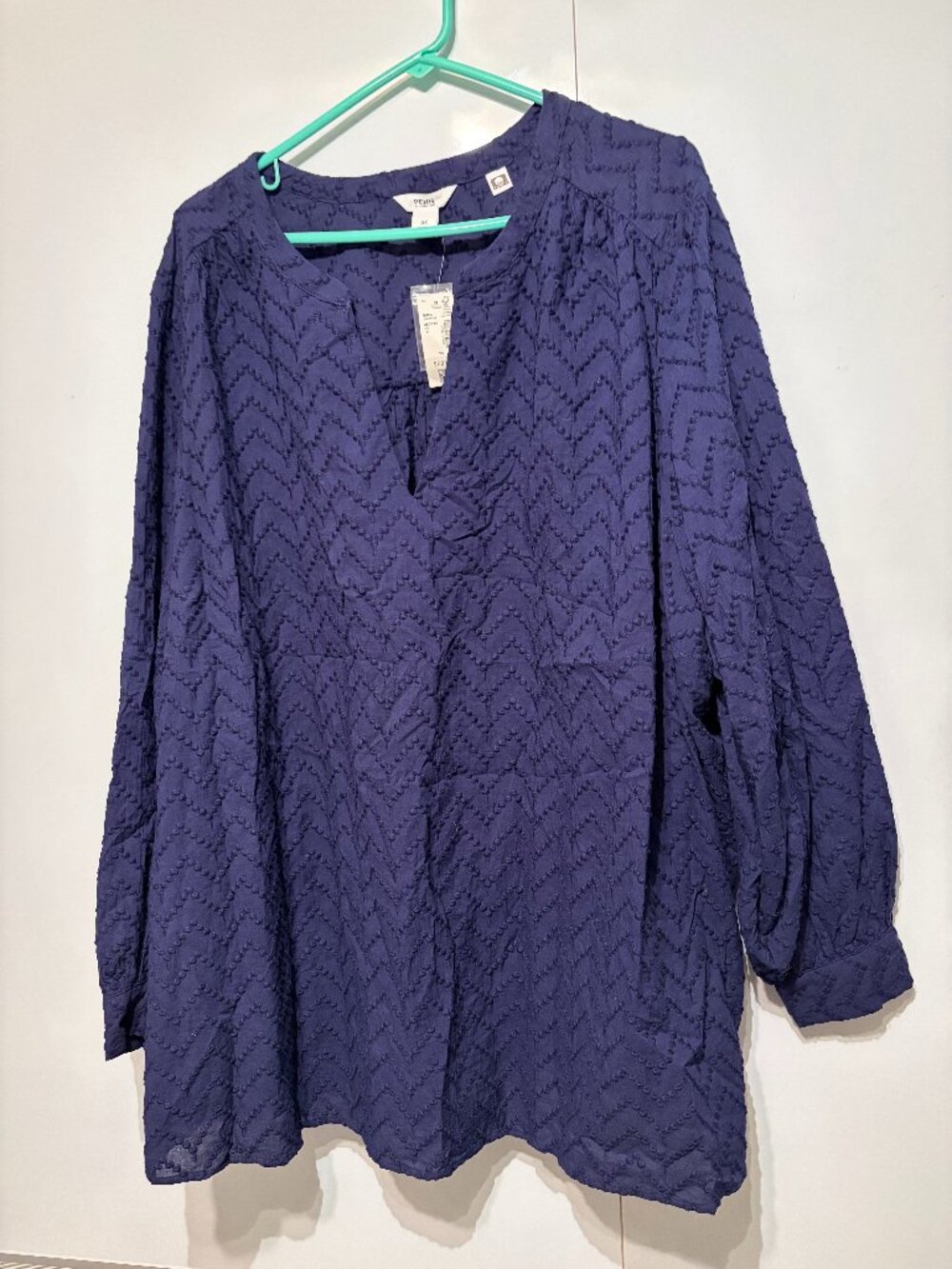 💙 NWT PENN Penningtons Navy Blue Tunic Blouse: Chevron Clip Dot Cotton 5X